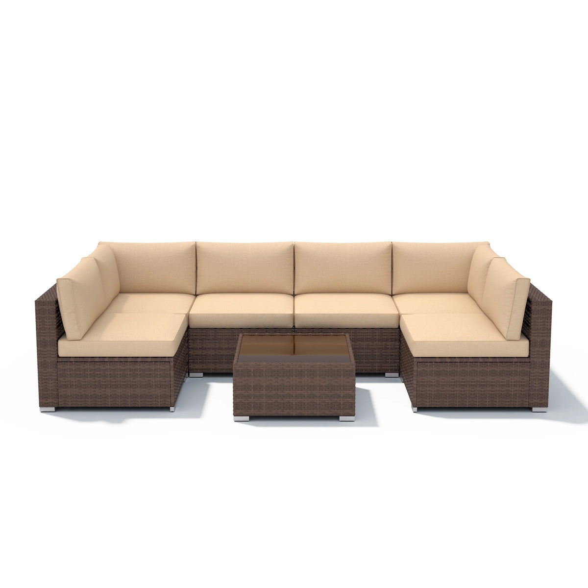 Ensemble de canapé modulaire d’extérieur rembourré en osier et acier, 7 pièces