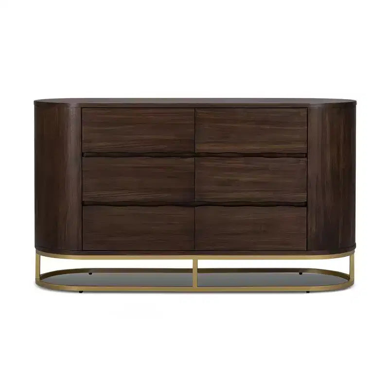 Cassettiera moderna a 6 cassetti con design a bordo vivo, base in metallo e struttura resistente in legno misto