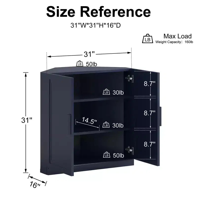 Meuble d’angle Dovelina avec étagères réglables, buffet, meuble à vin et meuble de cuisine et de salle à manger avec portes en bois - 31 po H x 31 po L, 36 po H x 31 po L