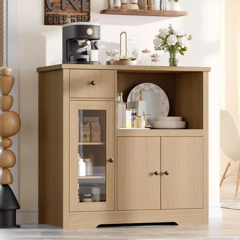 Meuble de cuisine pour micro-ondes avec rangement, 3 portes, 1 tiroir et étagères réglables, meuble de rangement garde-manger