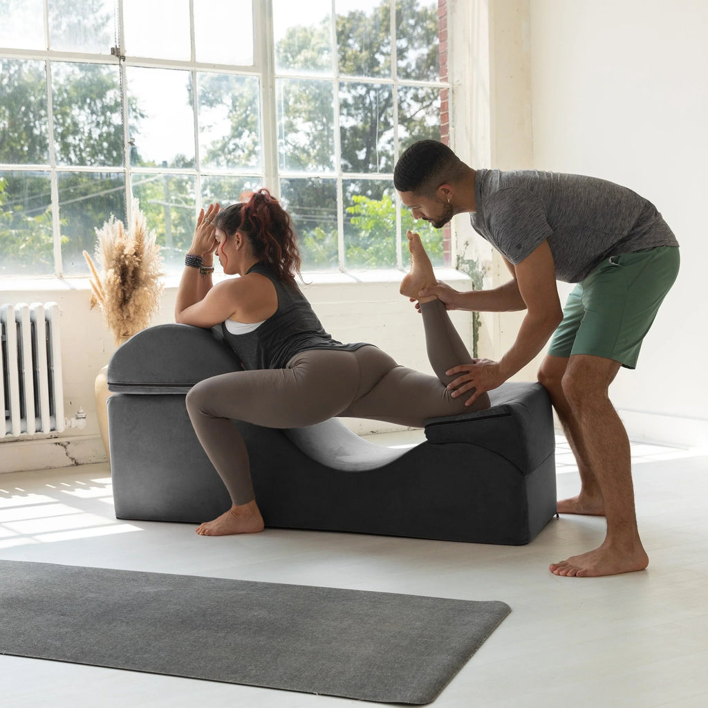 Méridienne convertible Avana Kami / yoga et massage – pouf 2-en-1 avec chaise longue de yoga pliable escamotable, microvelours – N/A