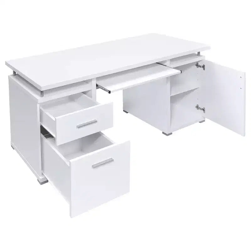 Scrivania in legno TUYOHW 55, scrivania per computer da ufficio con 2 cassetti, 1 armadietto, 1 ripiano aperto e 1 anta, scrivania da lavoro per ufficio domestico, studio e piccoli spazi