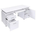 Scrivania in legno TUYOHW 55, scrivania per computer da ufficio con 2 cassetti, 1 armadietto, 1 ripiano aperto e 1 anta, scrivania da lavoro per ufficio domestico, studio e piccoli spazi