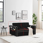 Velvet Convertible 55'' 2-Seater Sleeper Sofa with Pull-Out Bed, Adjustable Recline, Side Pockets, and Phone Holder