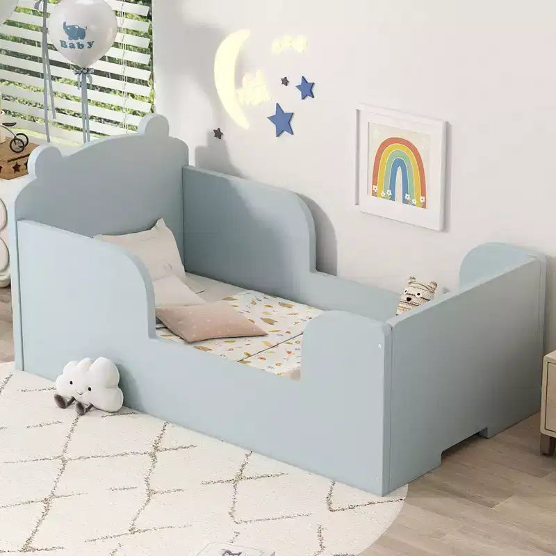 Letto da pavimento a forma di orso Okak per bambini dai 3 ai 6 anni, struttura per letto da bimbo con sponda di sicurezza, grazioso letto per bambini a forma di animale