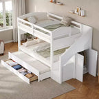 Letto a castello Whisen Twin XL con letto estraibile, contenitore, legno massello, scala contenitore, armadio e 3 cassetti, per bambini