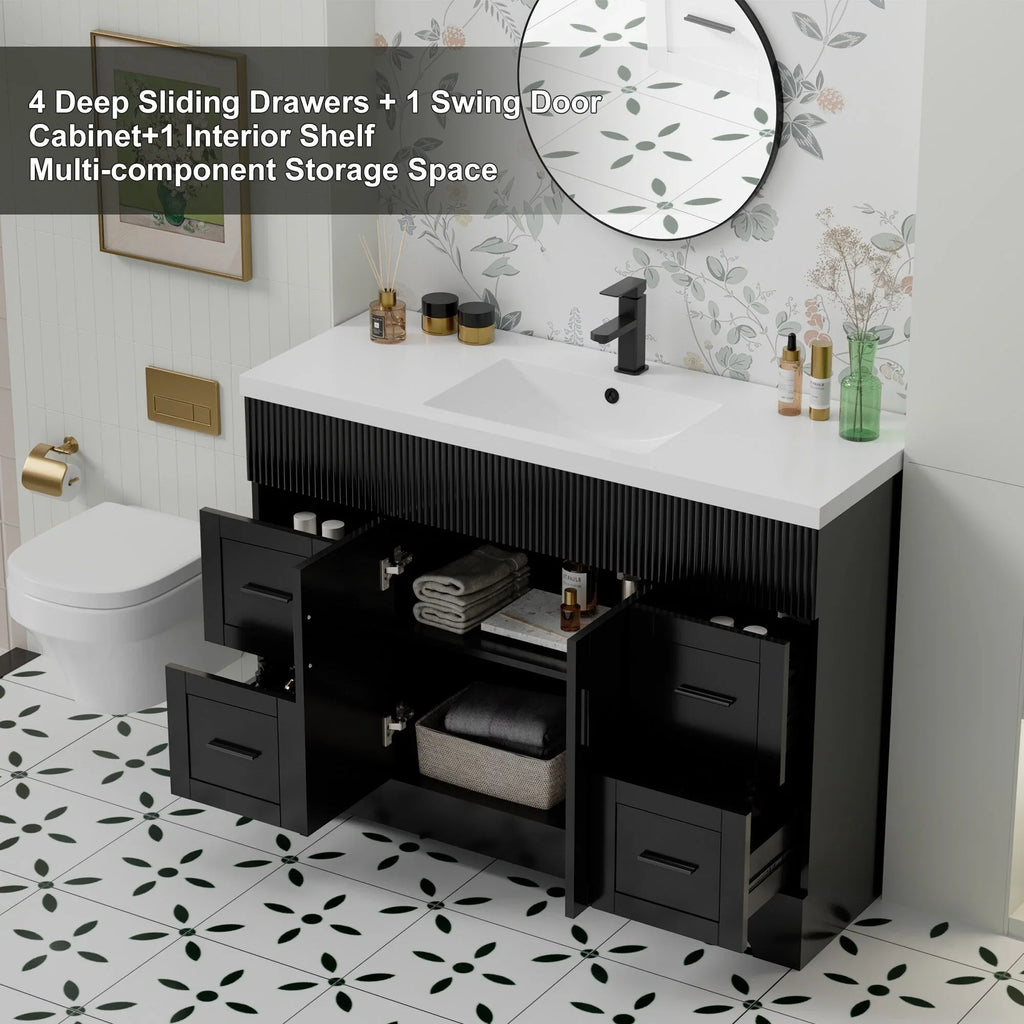 Wavy Line 30/36/48 Bathroom Vanity Set with Sink & Faucet