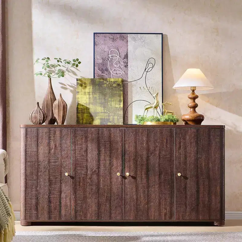 Credenza da cucina con 4 ante e ripiani, grande credenza moderna, mobile contenitore da 66 pollici per angolo caffè