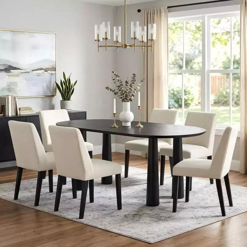 Tavolo da pranzo ovale in legno Dovelina da 67 con 4 gambe, tavolo da cucina moderno per 6 persone