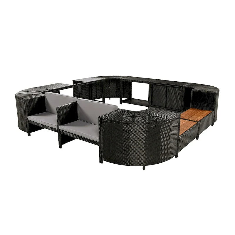 Ensemble de canapé d’angle d’extérieur en rotin, cadre quadrilatéral pour spa