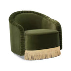 Fauteuil d’appoint Serena de Jennifer Taylor Home, dossier arrondi capitonné de 31,5 po avec franges bullion, velours haute performance vert olive
