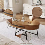 Table basse ovale Acekool avec tiroir, table de rangement en bois de 47,2 avec pieds en métal croisés, table centrale moderne du milieu du siècle en finition bois naturel et saule doré