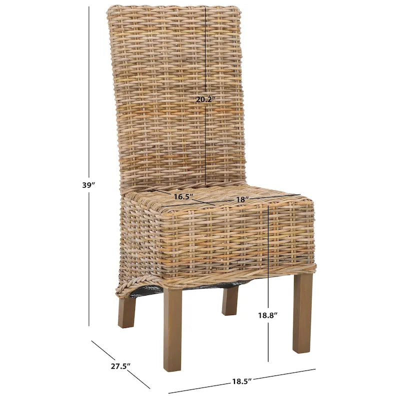 Ensemble de 2 chaises de salle à manger en osier naturel, 19 l x 22 p x 41 h, style bohème côtier