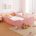 Letto per bambini JOYMOR, letto da pavimento con sponda di sicurezza, letto Montessori per bambini con forme di orecchie di animali, rosa