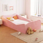 Letto per bambini JOYMOR, letto da pavimento con sponda di sicurezza, letto Montessori per bambini con forme di orecchie di animali, rosa