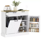 Mobile HOMCOM copri pattumiera con apertura a ribalta e cassetti, mobile da cucina in stile rustico con pattumiera nascosta per cucina
