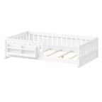 Twin and Full Size Kid Platform Bed Frame with Guardrail, Built-in Bookshelves and Storage Shelves