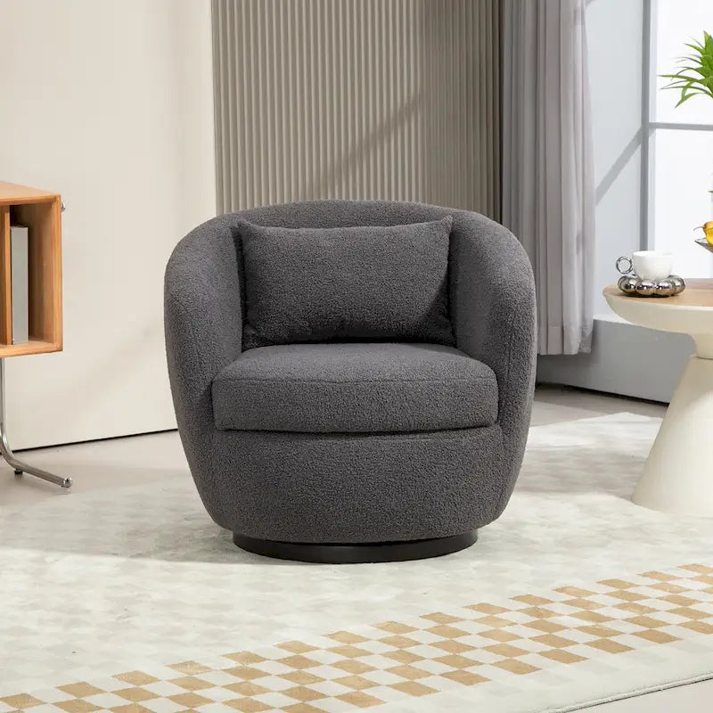Fauteuil tonneau pivotant rembourré avec rangement, chaise d’appoint moderne pour salon, chambre, bureau ou coin lecture