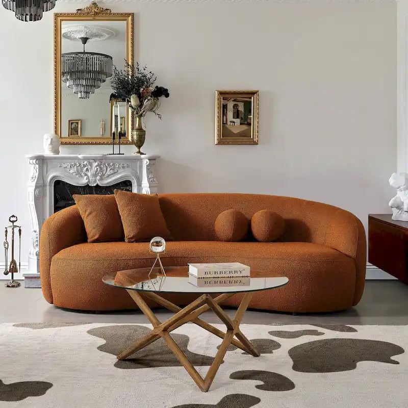 Divano curvo di lusso moderno in tessuto bouclé, stile Japandi, Blaine