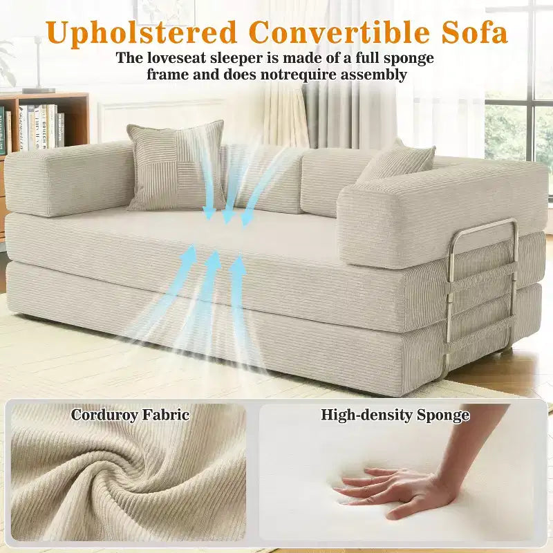 Canapé-lit pliant Dyonery 78 convertible en canapé en velours côtelé, format king, couchage au sol, 4-en-1, canapé modulaire à combiner soi-même, confortable et dépliant
