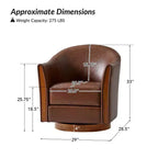 Fauteuil tonneau pivotant Pocono de style transitionnel en cuir véritable avec piètement en bois massif, ensemble de 2, Artful Living Design