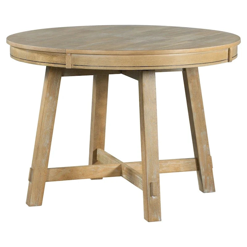 Farmhouse Round Extendable Dining Table with 16 Leaf Wood Kitchen Table
