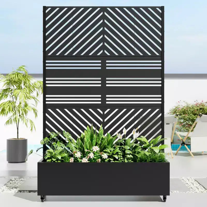 Fioriera MAYEERTY con graticcio in ferro nero, Linea Parallela 01, stile classico a persiana combinato, 72x47x16 pollici, set da 3 pezzi