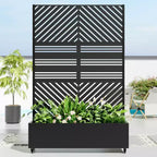 Fioriera MAYEERTY con graticcio in ferro nero, Linea Parallela 01, stile classico a persiana combinato, 72x47x16 pollici, set da 3 pezzi