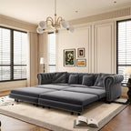 Canapé-lit escamotable et convertible Whisen en velours, format très grand lit, 3-en-1, avec ottoman amovible et design capitonné