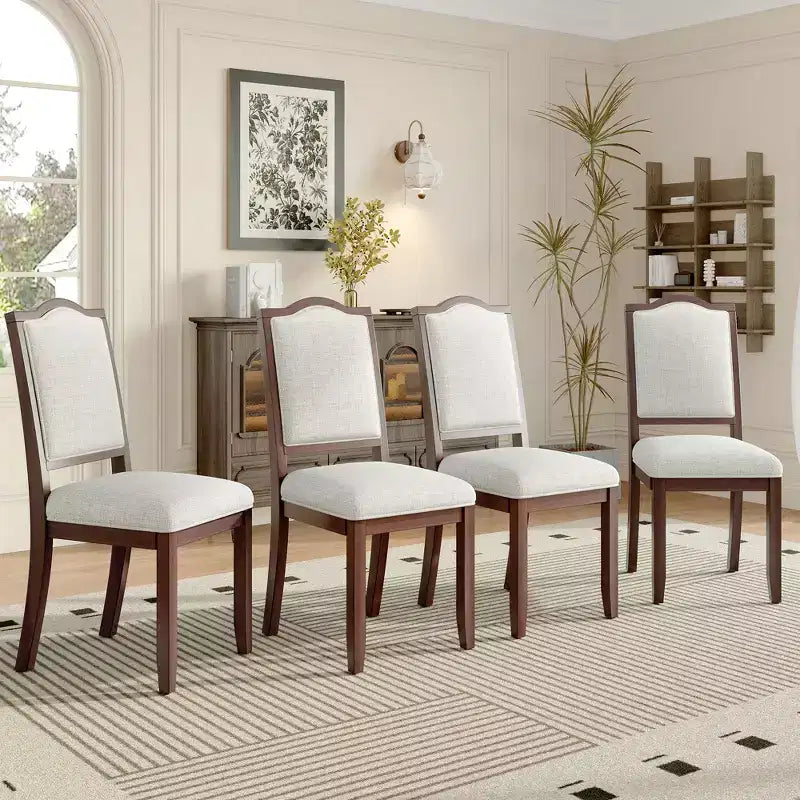Set di 4 sedie da pranzo in stile rustico con schienali alti e seduta imbottita
