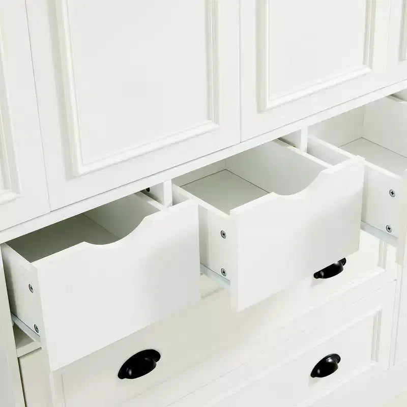 Armoire garde-manger indépendante Whisen de 71 po de hauteur, grand meuble de rangement pour salle à manger avec 4 portes pliantes, étagères et porte-bouteilles