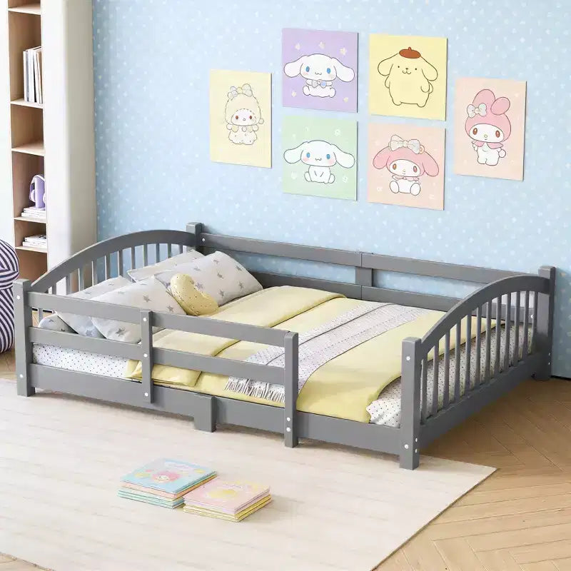 Letto Montessori basso Luxystar a una piazza e mezza, con sponde di sicurezza e testiera