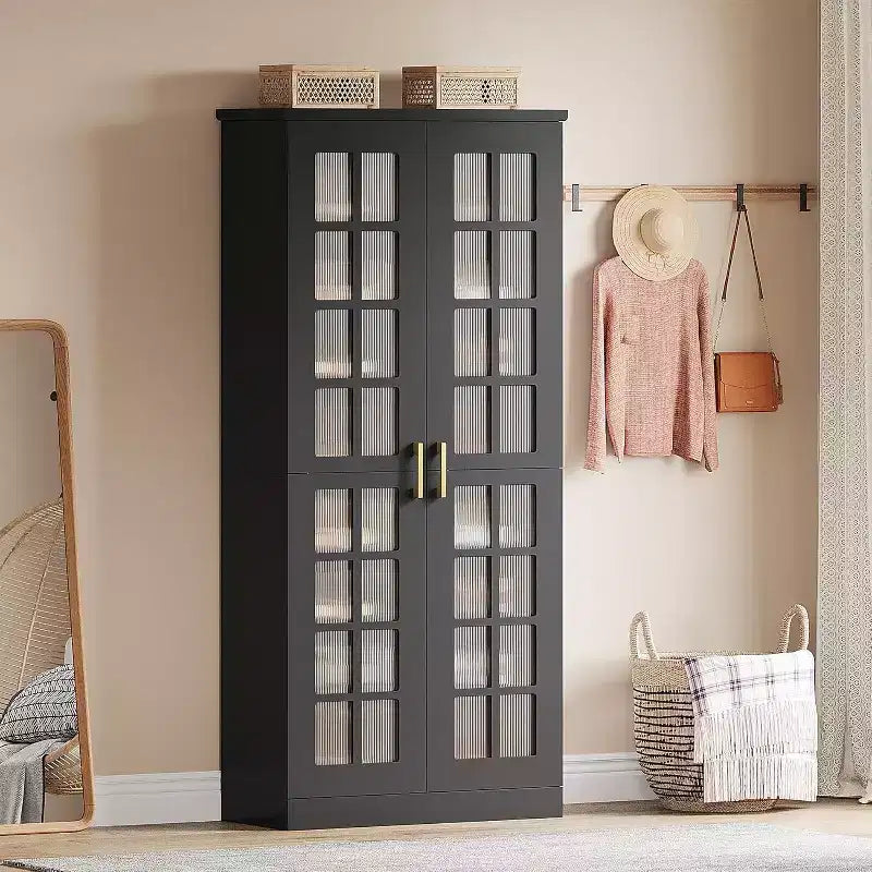 Meuble à chaussures haut Lantine avec portes, rangement à chaussures à 8 niveaux avec étagères réglables, meuble à chaussures moderne pour entrée, placard ou salon, blanc