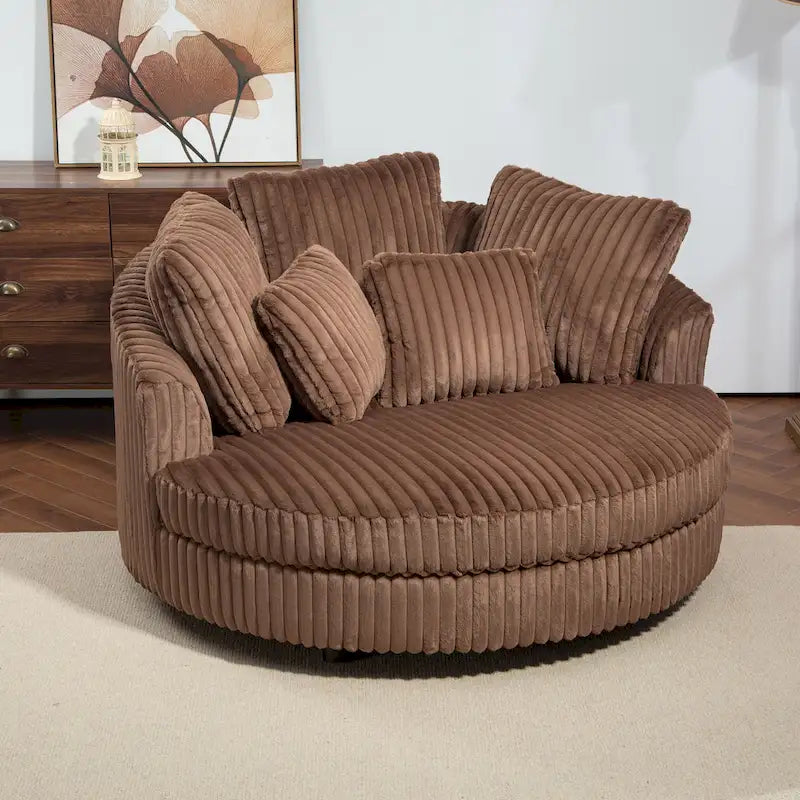 Fauteuil tonneau moderne rond avec 5 coussins et pouf en option
