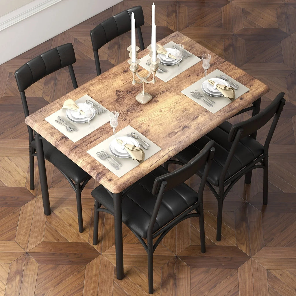 Set da pranzo rettangolare per 4 persone con sedie imbottite