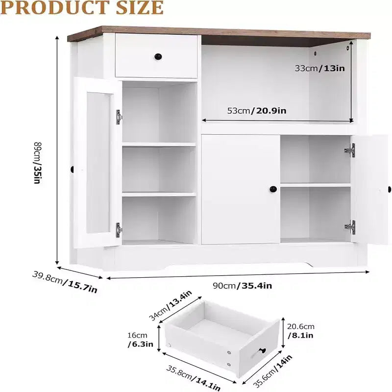 Meuble de cuisine pour micro-ondes avec rangement, 3 portes, 1 tiroir et étagères réglables, meuble de rangement garde-manger