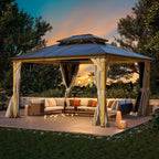 EROMMY Hardtop Gazebo,Outdoor Pergola with Double Roof & Netting & Curtains,Heavy Duty Canopy for Patio, Backyard, Pool party