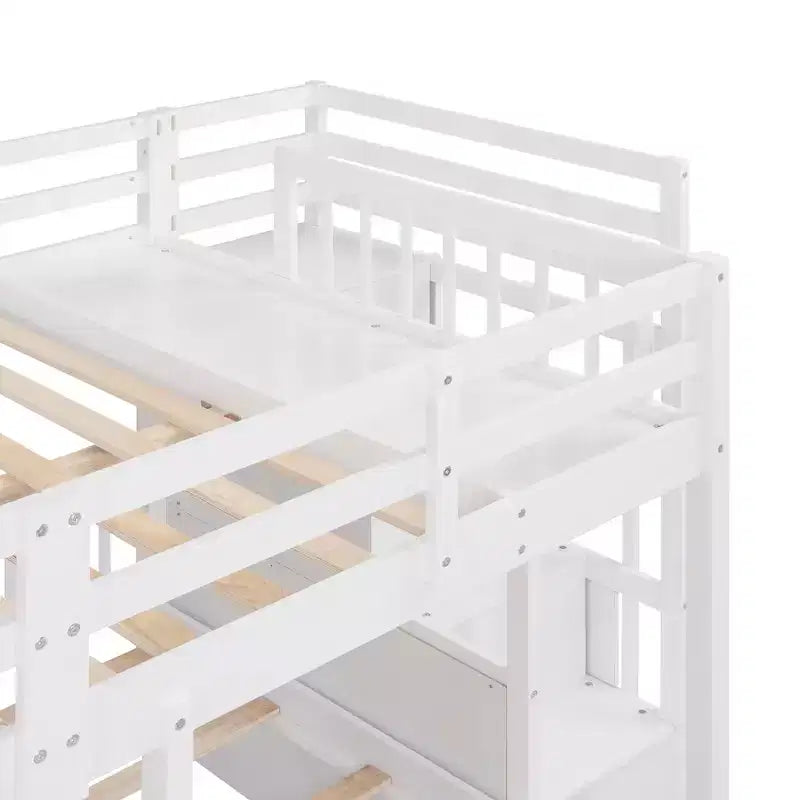 Lit superposé Whisen avec lit double au-dessus de deux lits une place, lit superposé triple en bois avec tiroirs et barrières de sécurité