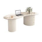 Table basse ovale blanche standard minimaliste avec 2 tiroirs