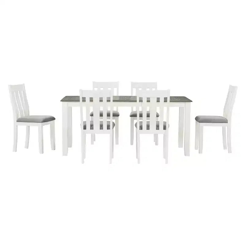 Ensemble de table à manger extensible de style champêtre pour 6 personnes, table rectangulaire et 6 chaises rembourrées