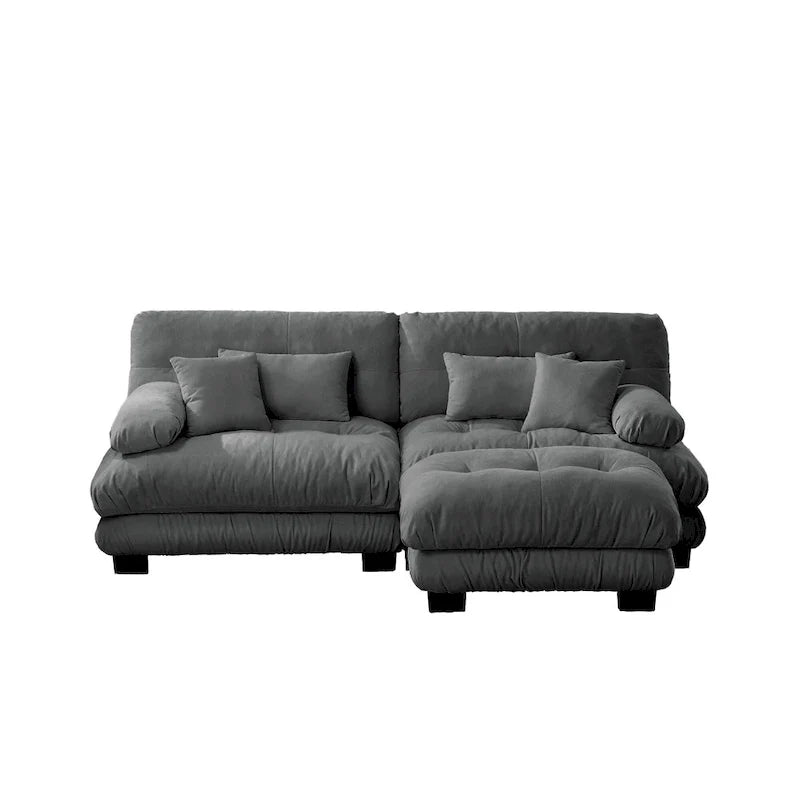 Canapé deux places modulable en L en chenille avec coussins lombaires