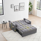 Velvet Convertible 55'' 2-Seater Sleeper Sofa with Pull-Out Bed, Adjustable Recline, Side Pockets, and Phone Holder