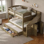Letto a castello Whisen Twin XL con letto estraibile, contenitore, legno massello, scala contenitore, armadio e 3 cassetti, per bambini