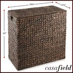 Cesto portabiancheria Casafield a 2 scomparti con coperchio e sacchetti foderati rimovibili, selezionatore in giacinto d'acqua intrecciato per i vestiti