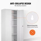 Armadio contenitore in metallo VEVOR, armadio contenitore in acciaio con serratura, 2 ante magnetiche e 4 ripiani regolabili, armadio in metallo da 71" con capacità di 200 lb, bianco
