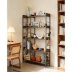 Bibliothèque d’angle en L à 5 niveaux, meuble industriel en bois et métal 65, brun rustique, rangement réversible pour salon, chambre et bureau à domicile