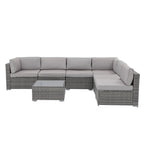 Ensemble de canapé modulaire d’extérieur rembourré en osier et acier, 7 pièces