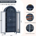 Mobiletto contenitore alto ad arco con ante in vetro, libreria espositiva a 5 ripiani con mensole regolabili per cucina o soggiorno