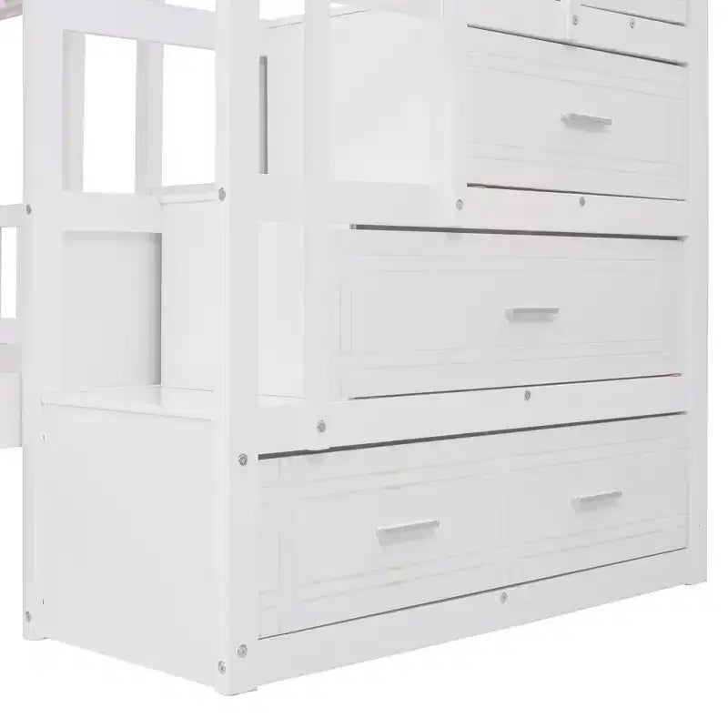 Lit superposé Whisen avec lit double au-dessus de deux lits une place, lit superposé triple en bois avec tiroirs et barrières de sécurité