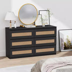 Cassettiera in rattan per camera da letto con 6 cassetti, cassettiera larga moderna in stile rustico da 47 pollici, mobile contenitore in legno per organizzare armadio, soggiorno e corridoio